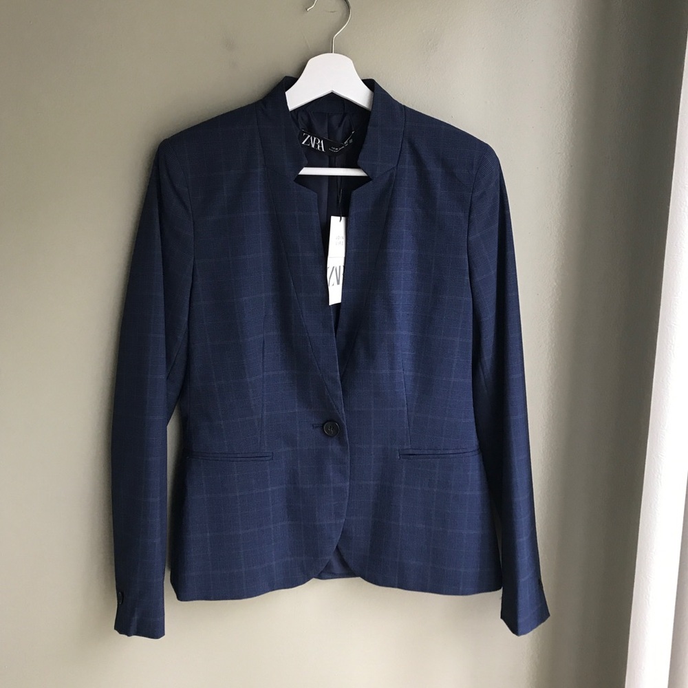 NWT! Zara Womens Blue Check Tailored Blazer Size: US 4 EUR 36